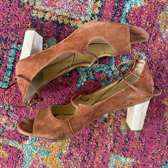 Talbots | Women’s rust brown suede leather peep toe ankle tie Hilary heels, sz 9 - Picture 6 of 14